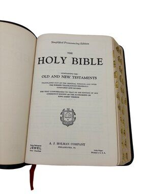 1960s A.J. Holman KJV Holy Bible Concordance Indexed Leather Lined USA Vintage